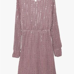 Women's Fashion Split‎ Long Sleeve Shine Sequin Crew Neck sz Med Valentine dress